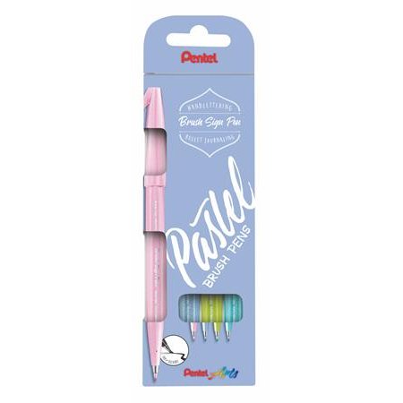 Kaligrafické štetce, sada, PENTEL "Brush Sign", 4 rôzne pastelové farby