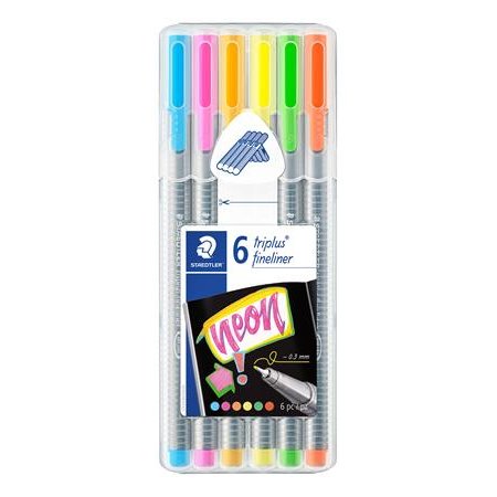 Liner, sada, 0,3 mm, STAEDTLER "Triplus 334", 6 neónových farieb