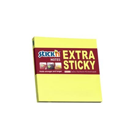 Samolepiaci poznámkový blok, 76x76 mm, 90 listov, STICK N "Extra Sticky", neónová žltá