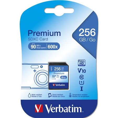 Pamäťová karta, SDXC, 256GB, CL10/U1, 90/10 MB/s, VERBATIM "Premium"