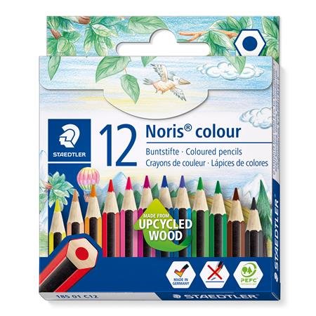 Farebné ceruzky, sada, šesťhranné, krátke, STAEDTLER "Noris Colour 185", 12 rôznych farieb