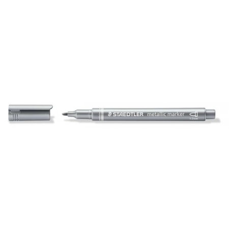 Dekoračný popisovač, 1-2 mm, kužeľový, STAEDTLER, strieborný