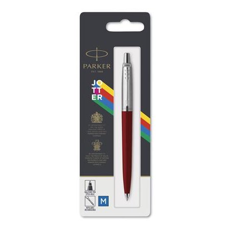 Guľôčkové pero, 0,7 mm, strieborný klip, červené telo pera, PARKER, "Royal Jotter Originals", modré