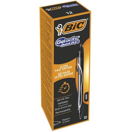 Gélové pero, 0,3 mm, stláčací mechanizmus, BIC "Gel-ocity Quick Dry", čierne