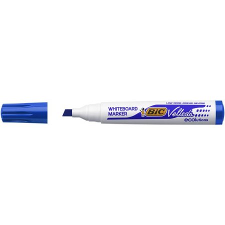 Popisovač na biele a flipchartové tabule, 1,1-5,6 mm, zrezaný hrot, BIC "Velleda ecolutions", modrý