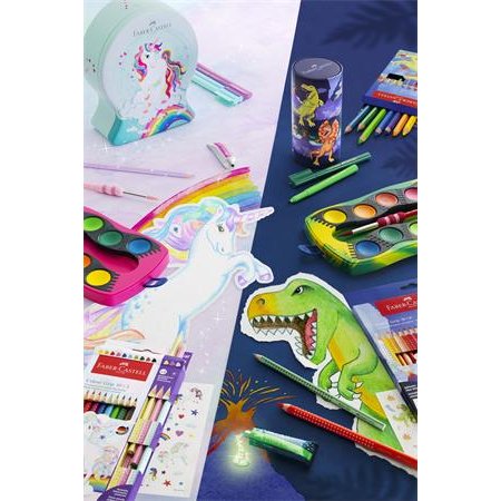 Farebné ceruzky, sada, trojhranné, FABER-CASTELL "Grip Dinosaurus" 10+3 rôznych farieb