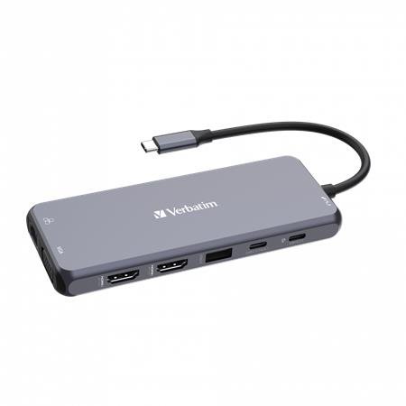 USB HUB, USB-C PD/2xHDMI/VGA/LAN/3xUSB/USB-C/2xUSB 2.0/SD/mSD/3,5jack VERBATIM