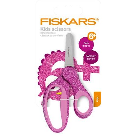 Nožnice, školské, 13 cm, FISKARS "Glitter Kids", ružová