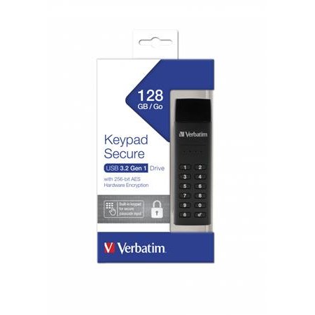 USB kľúč, 128GB, USB 3.2, šifrované, 160/130Mb/s, VERBATIM "Keypad Secure"