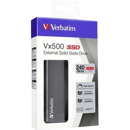 SSD (externá pamäť) 240 GB, USB 3.2 Gen2, VERBATIM "Vx500", sivá