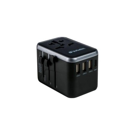 Cestovný adaptér, univerzálny, USB-A(QC 3.0)/USB-C(PD61W)2xUSB, VERBATIM "UTA-04"