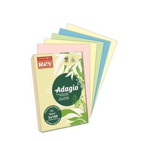 Kopírovací papier, farebný, A4, 80 g, 5x100 listov, REY "Adagio", mix pastelových farieb