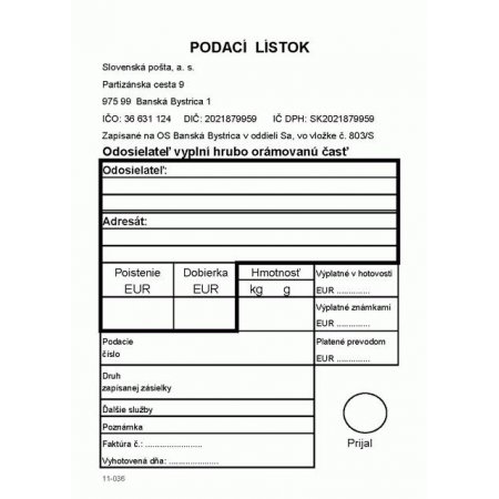 Podací lístok, A6 100-list