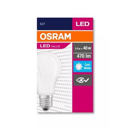 LED žiarovka, E27, guľa, A60, 5W, 470lm, 4000K (HF), OSRAM "Value"