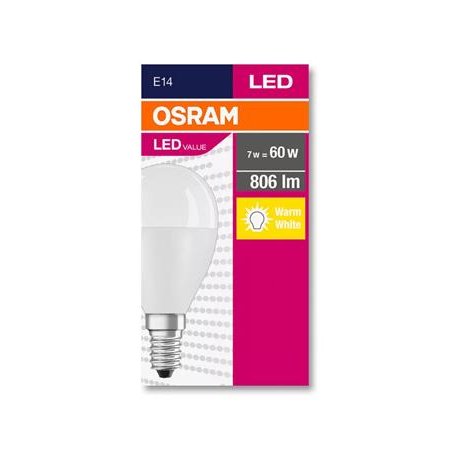 LED žiarovka, E14, malá guľa, P48, 8W, 806 lm, 2700K (MF), OSRAM "Value"